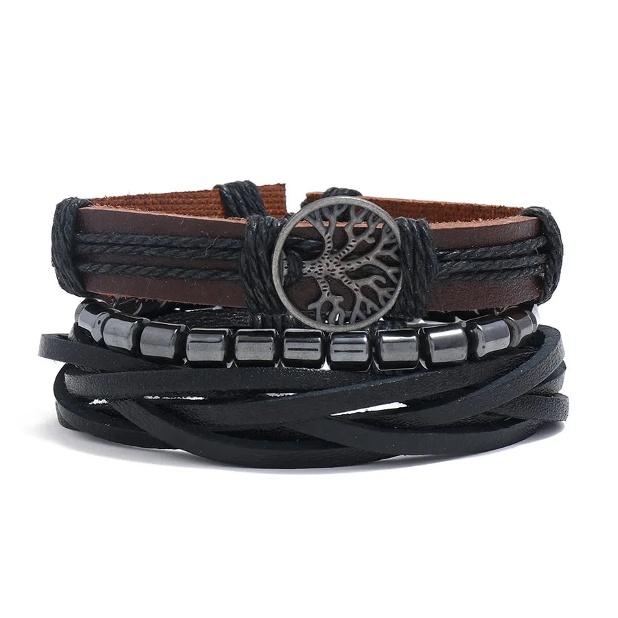 retro geometric pu leather alloy rope men's bracelets