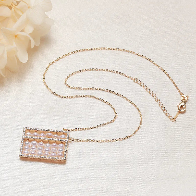 Freshwater Pearl Copper cable chain Geometric Pendant Necklace