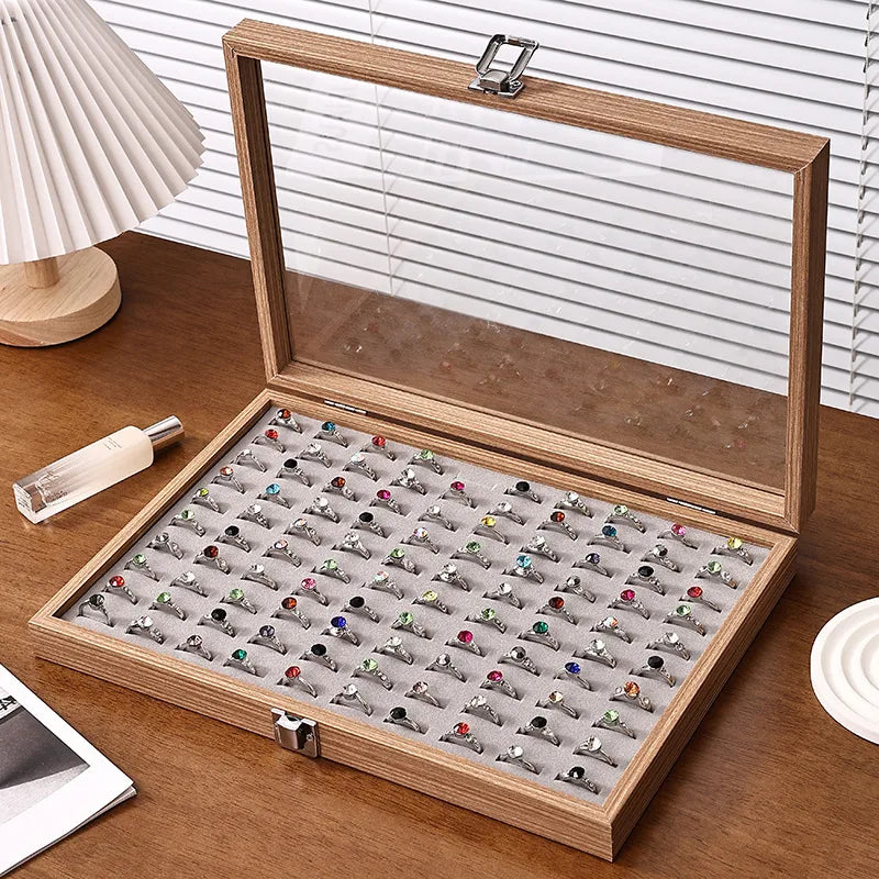 Large Capacity Rosewood Jewelry Storage Box Ring Earring Necklace Bracelet Solid Wood Display Case Anti-Oxidation Accessories