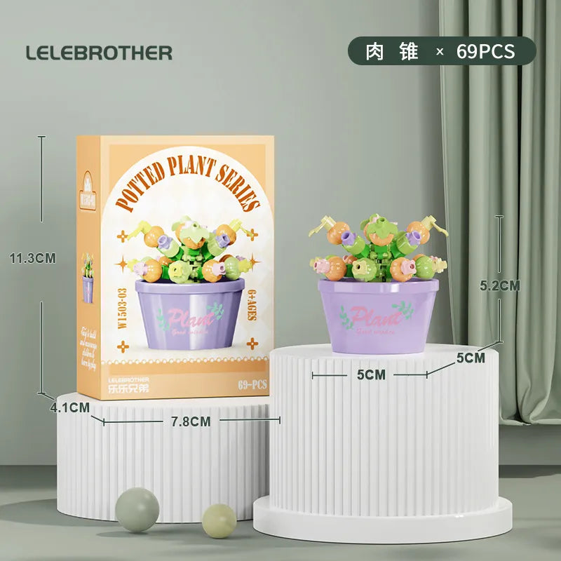 Compatible with  Blocks Flower Children's Educational Assembled Simulation Eternal Flower Flowers Fleshy Potted Toy Gift Wholesale
