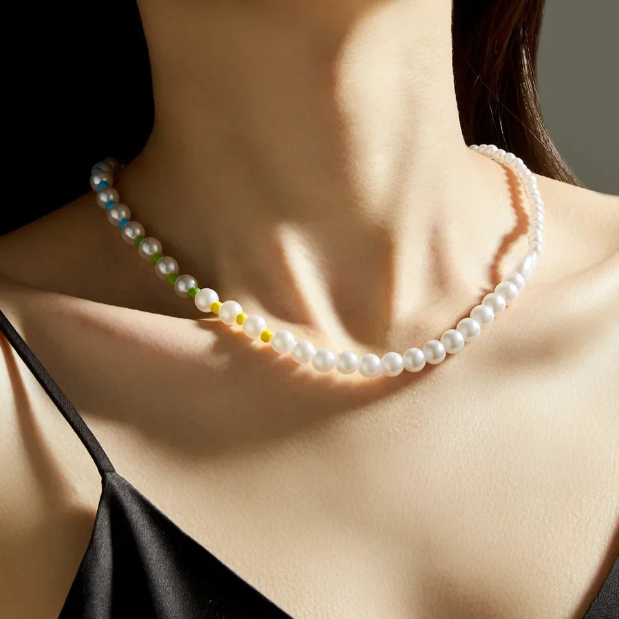 Cute Asymmetrical Imitation Pearl Seed Bead Beaded Chain Beaded Necklaces Wholesale