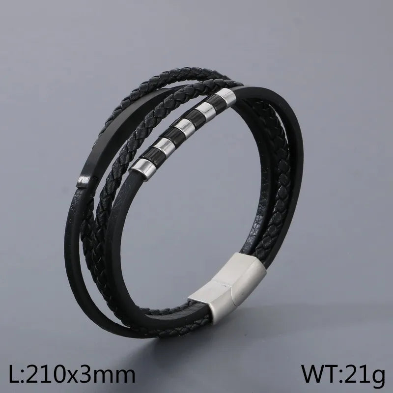 Simple Style Color Block Stainless Steel Layered 18K Gold Plated Men's Bracelets