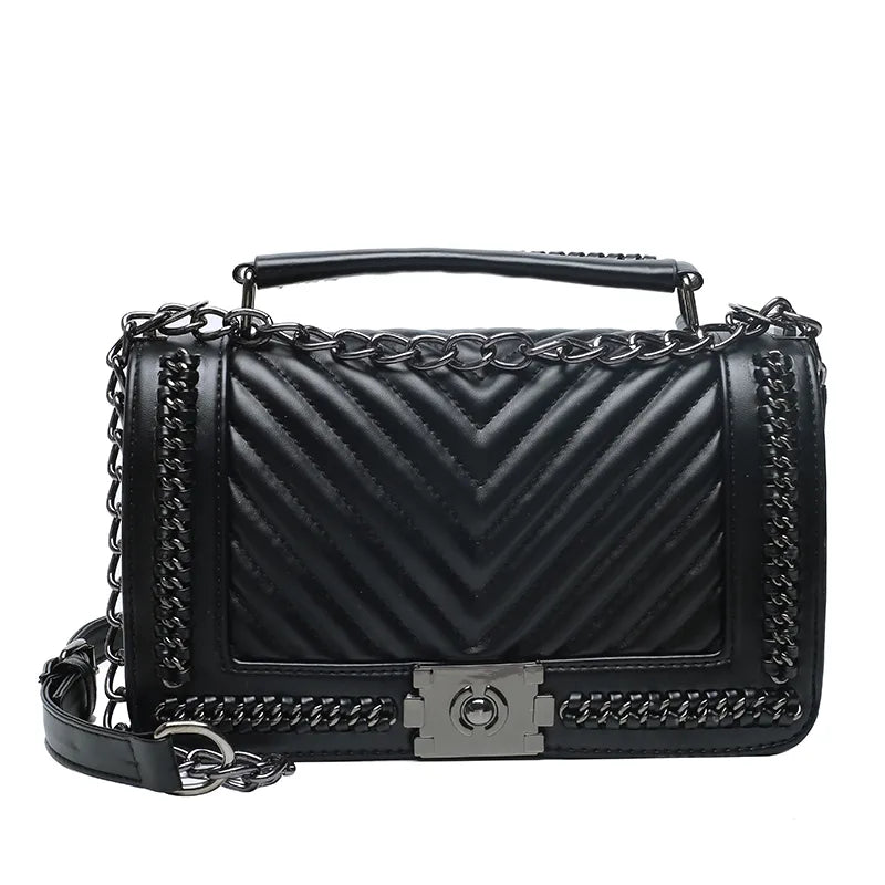 Women's Pu Leather Chevron Solid Color Streetwear Square Flip Cover Shoulder Bag