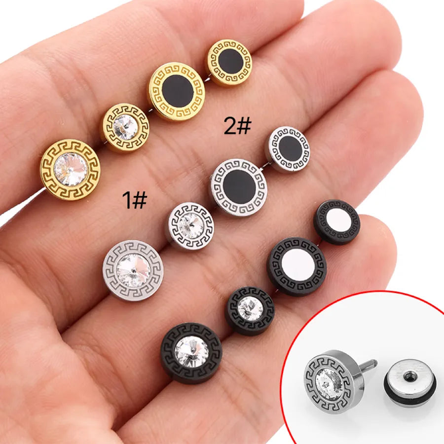 1 Piece Simple Style Classic Style Round Polishing Inlay 316L Stainless Steel  Zircon 18K Gold Plated Ear Studs