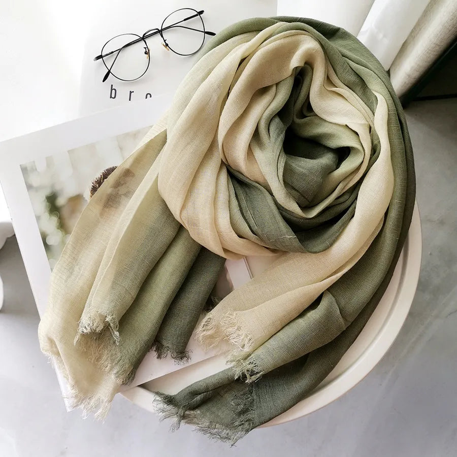 women's elegant gradient color cotton scarves & gloves