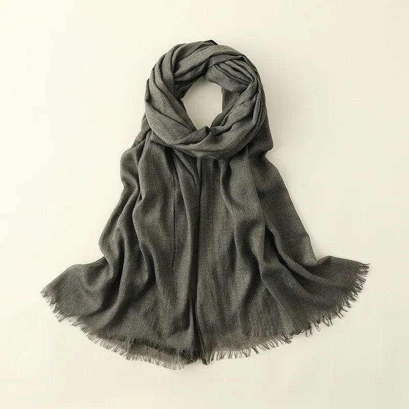 women's elegant solid color cotton silk scarves