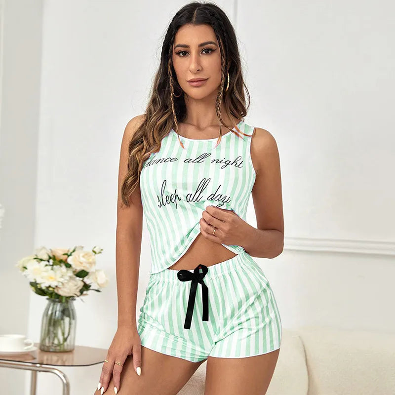 summer new women's printed vest shorts pajamas PJ women's home wear W0265