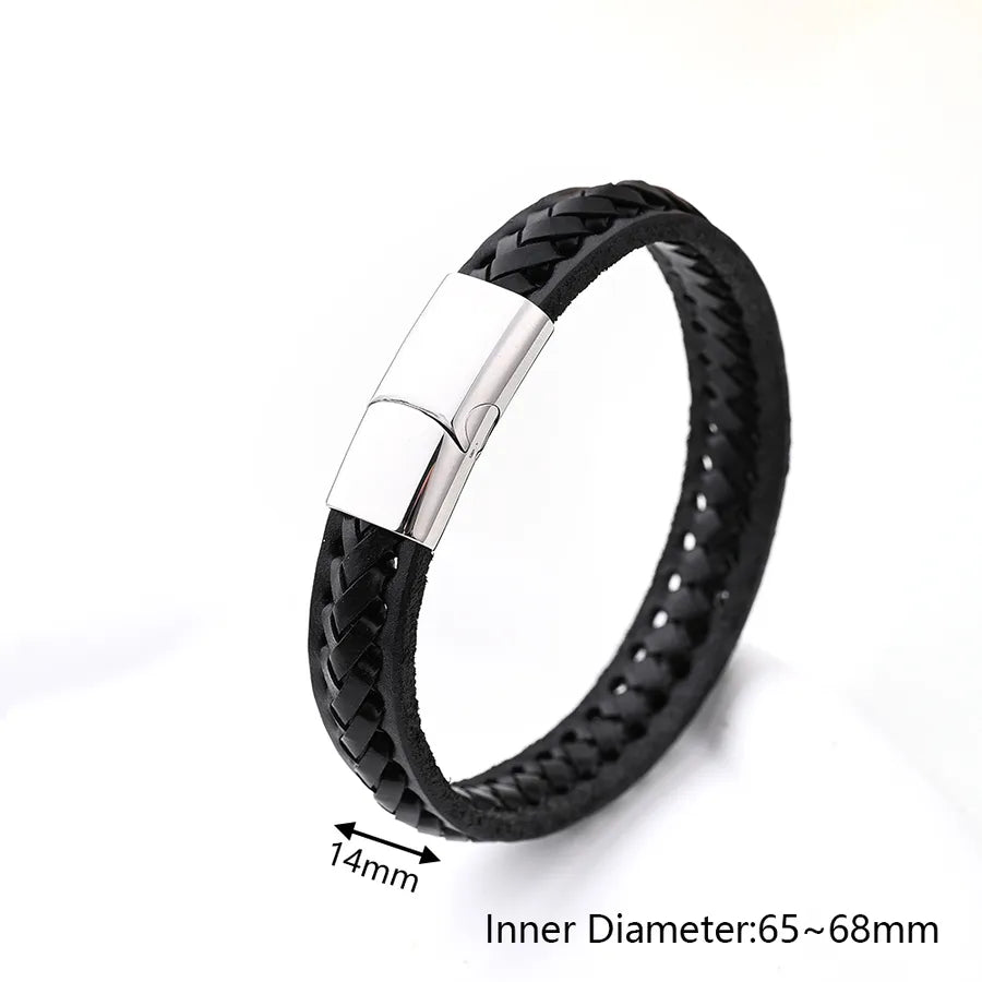 Casual Vacation Streetwear Simple 18K Gold Plated 304 Stainless Steel Genuine Cowhide Wholesale wristband