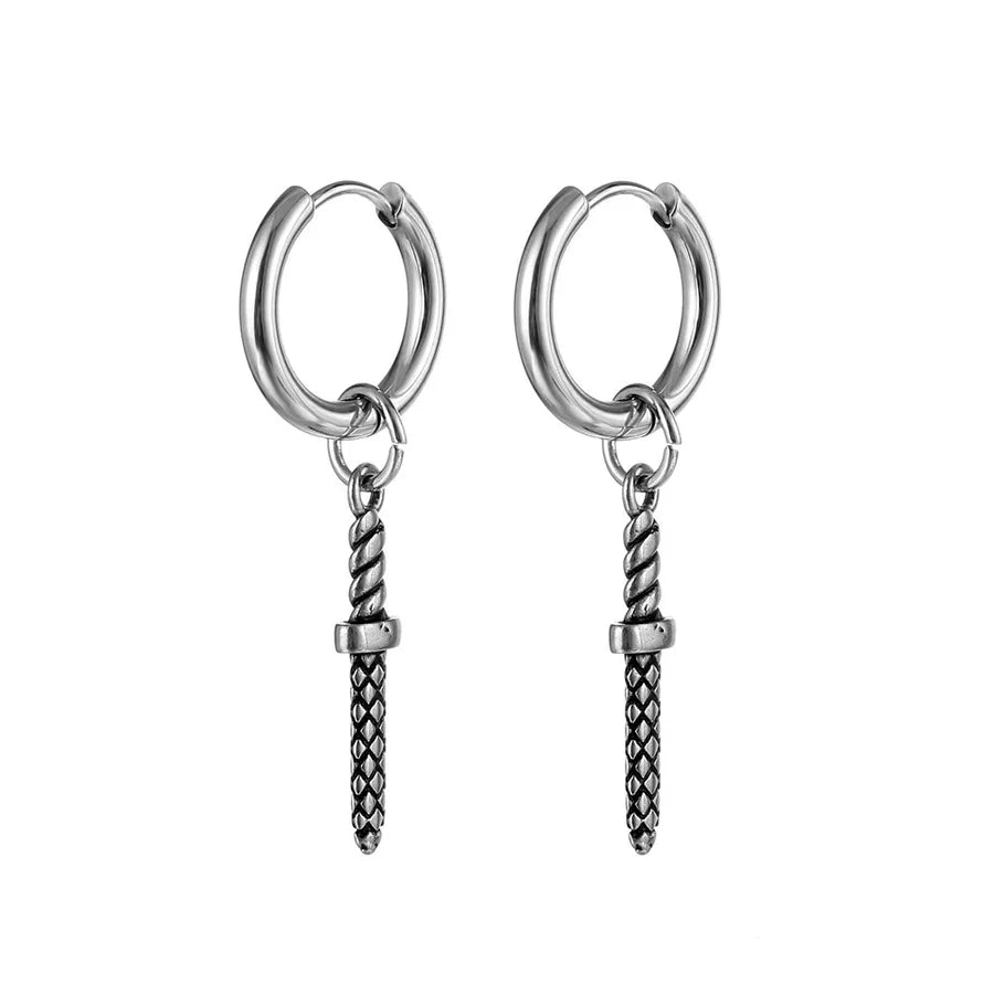 1 piece hip-hop solid color stainless steel plating men's earrings