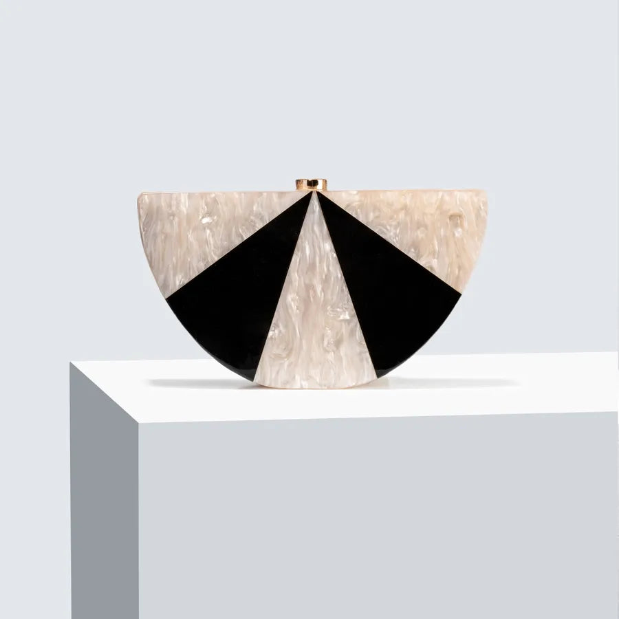 Champagne Sky Blue White Arylic Color Block Semicircle Evening Bags