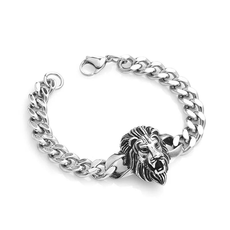 Hip-Hop Retro Punk Lion 304 Stainless Steel Titanium Steel Stoving Varnish Men's Bracelets