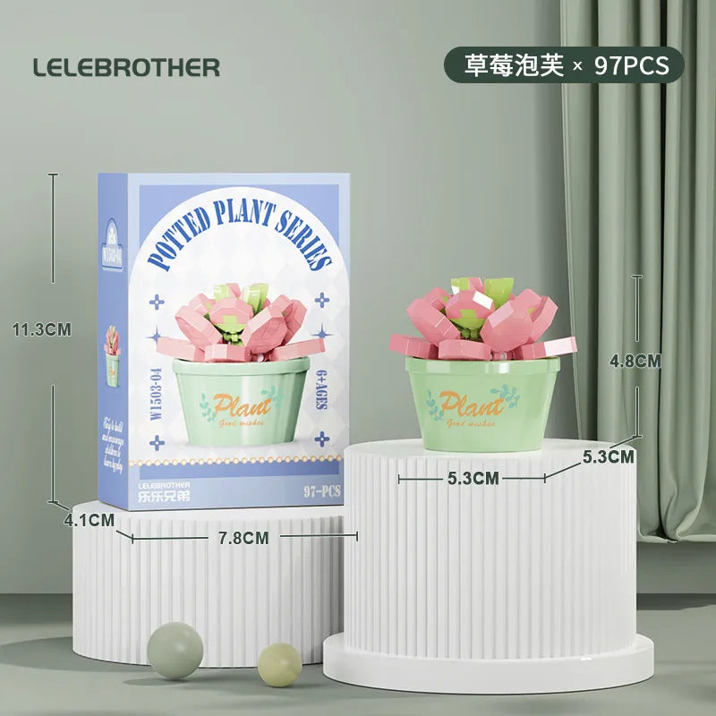 Compatible with  Blocks Flower Children's Educational Assembled Simulation Eternal Flower Flowers Fleshy Potted Toy Gift Wholesale