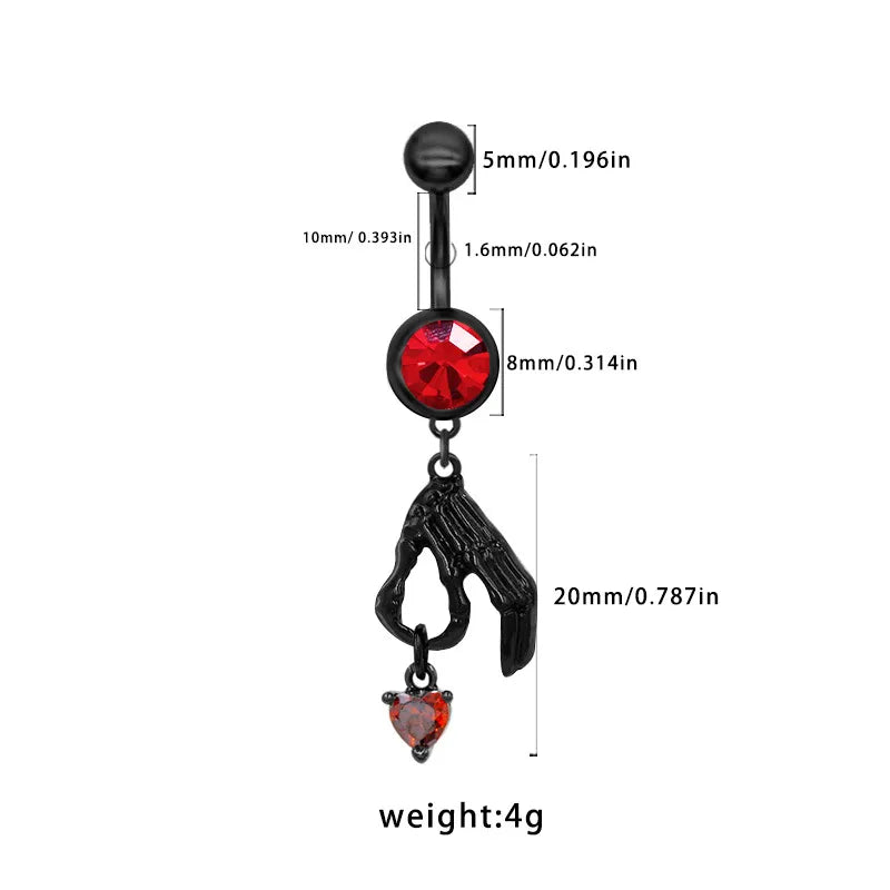 Dark Series Halloween Heart Shaped Zircon Pendant Belly Button Ring Body Piercing Human Form Geometric Pattern Unisex Design