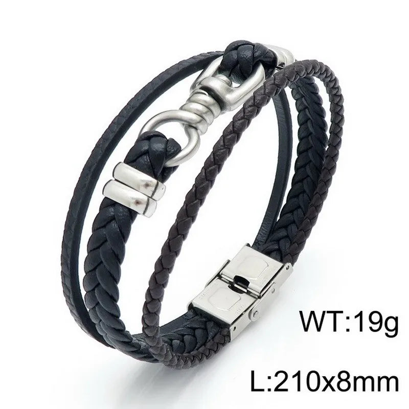 Hip-Hop Retro Color Block Pu Leather Titanium Steel Irregular Plating 18K Gold Plated Men's Bangle