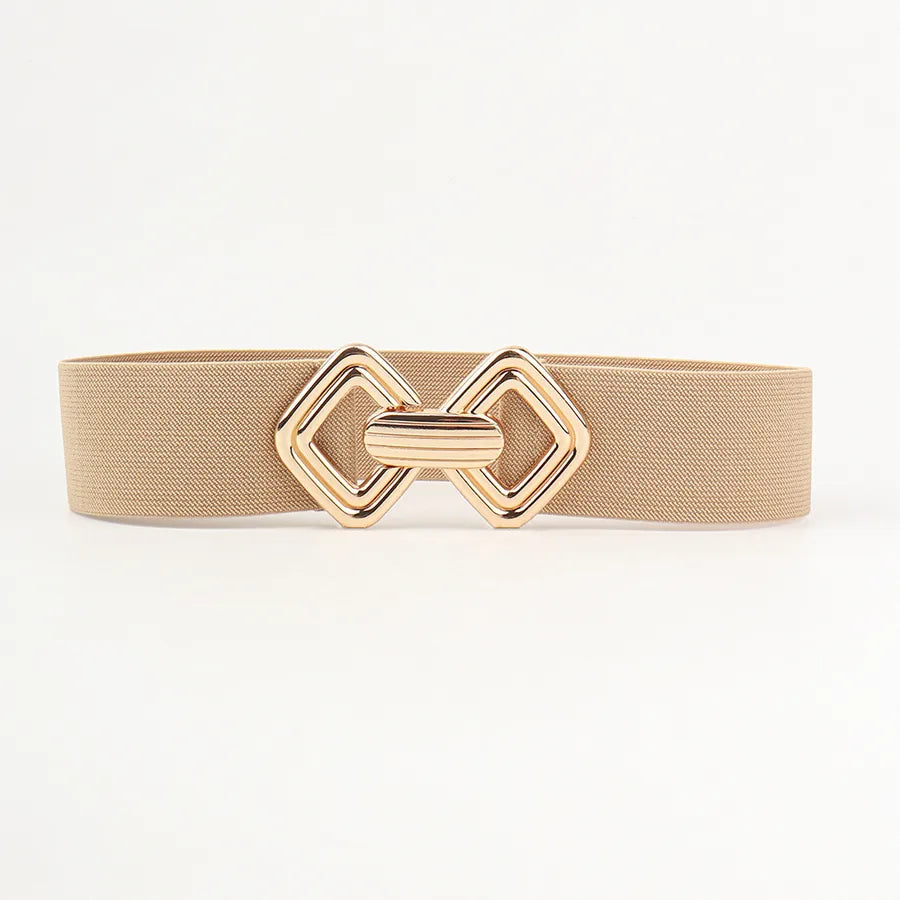 fashion geometric pu leather alloy metal button women's leather belts
