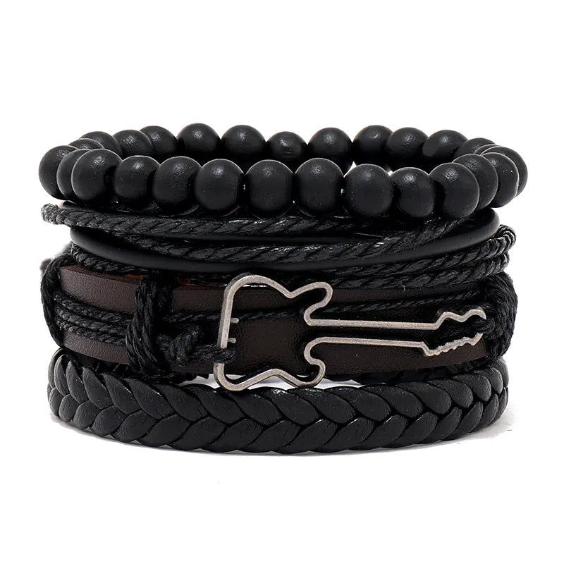 retro geometric pu leather knitting unisex bracelets
