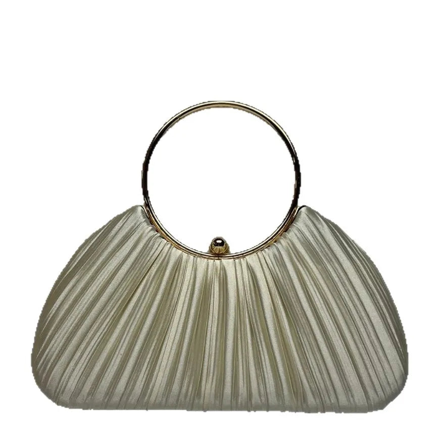 New Women's Handbag Pleated Evening Bag Party Dress Ball Gown Ring KTV Princess Socialite Bag Shell Shape Polyester Material