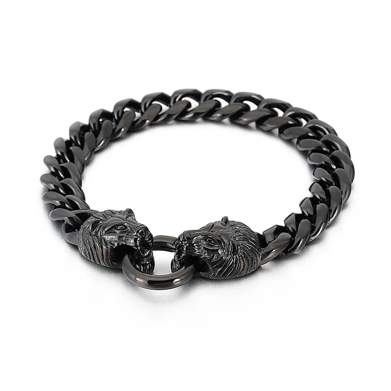 Hip-Hop Retro Lion Titanium Steel Plating 18K Gold Plated Men's Bracelets