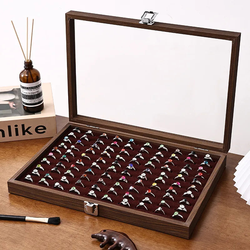 Walnut Wooden Jewelry Storage Box Earring Necklace Ring Organizer Dustproof Display Stand For Vendors Luxury Jewelry Case