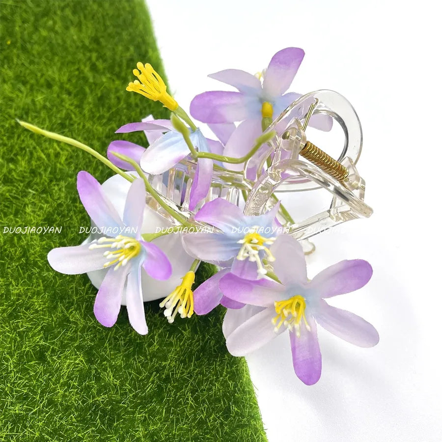 Pastoral Women's Flower Cloth Hair Claws