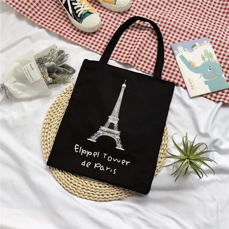 Women's Cute Basic Animal Letter Fruit Canvas Shopping bags