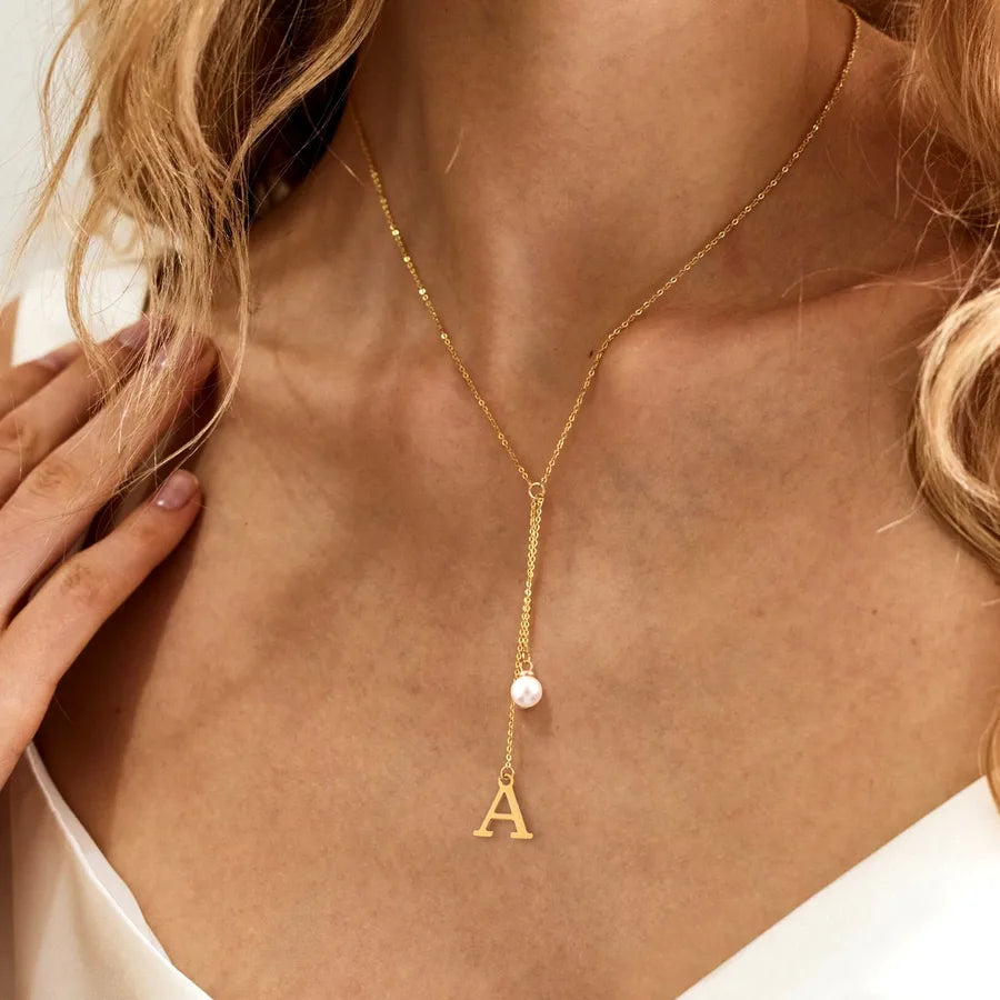 Wholesale Jewelry Elegant Simple Style Classic Style Letter 201 Stainless Steel 304 Stainless Steel Artificial Pearl Zircon Inlay cable chain Pendant Necklace