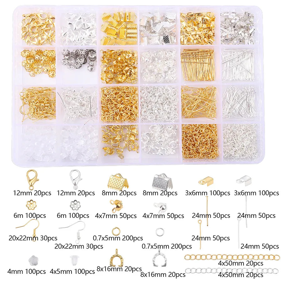 Handmade Beading Jewelry Accessories Kit Earring Hook Bracelet Necklace Material Tool Set Round Circle Chain Metal Simple Design