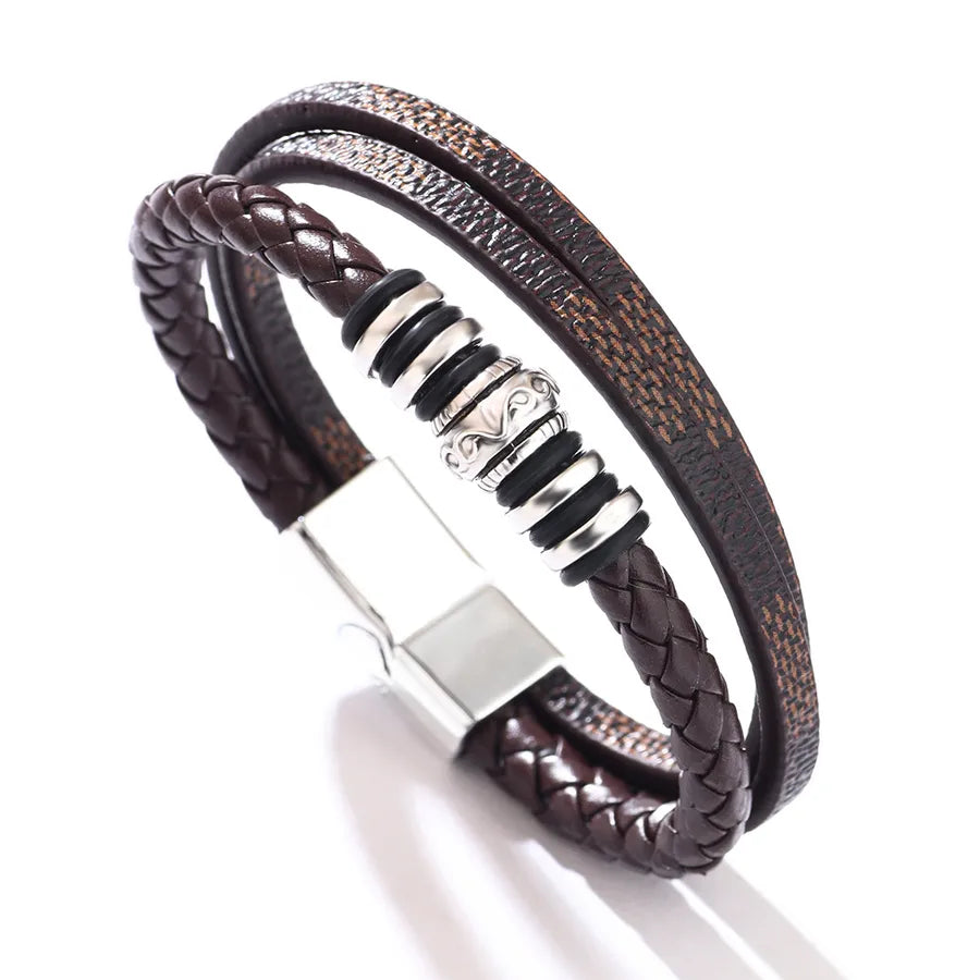 supply leather bracelet laser magnetic buckle bracelet multi-layer woven PU leather bracelet men's  High sense