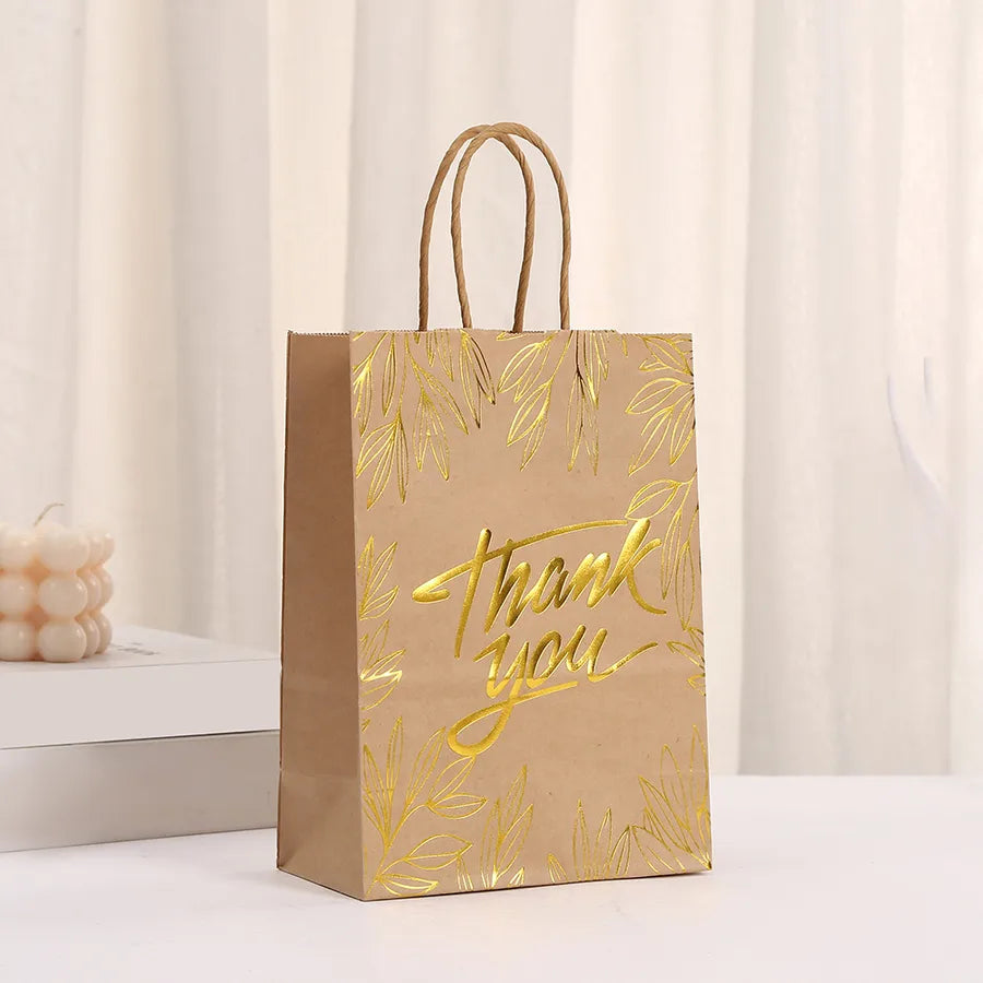 Party Kraft Paper Shopping Bag Holiday Packaging Bag Wholesale Bronzing Thanksgiving Paper Bag Printed Text Gift Bag