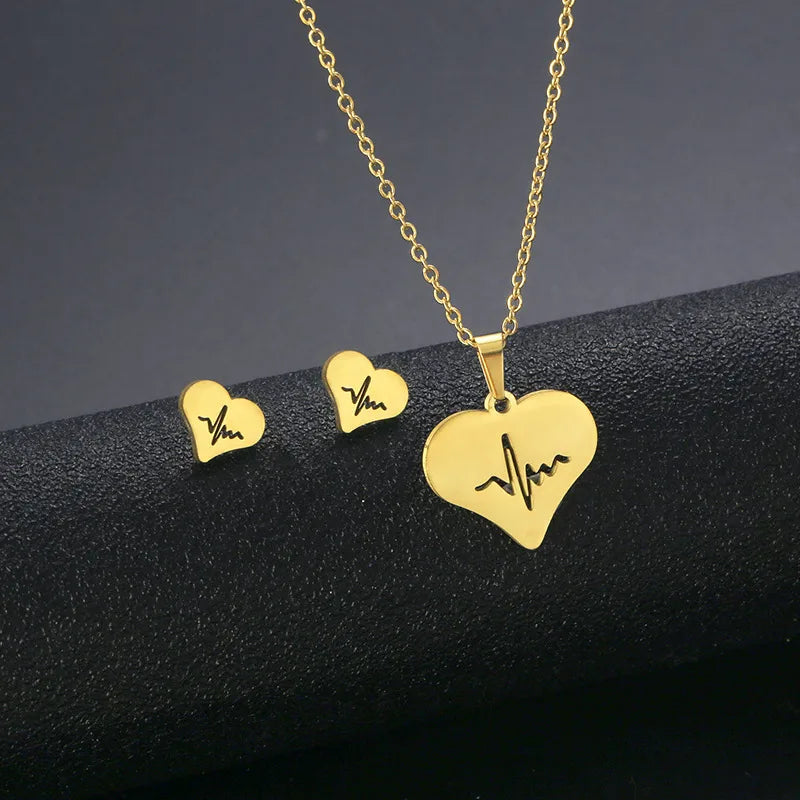 Wholesale Jewelry IG Style Casual Streetwear Moon Hand Of Fatima Butterfly 201 Stainless Steel cable chain Small Stud Earrings Necklace