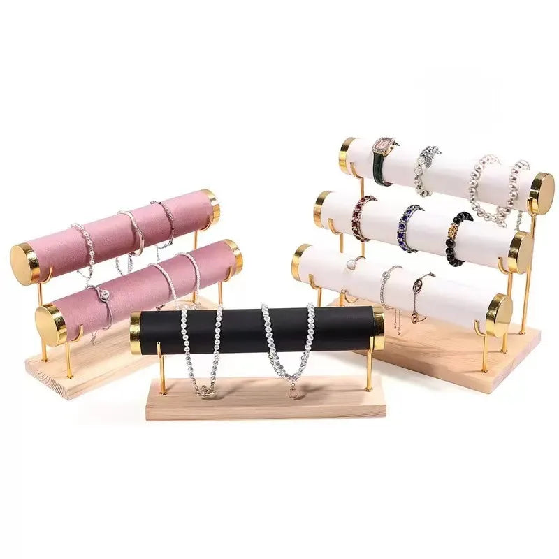 High-End Gold Jewelry Display Stand Bracelet Watch Storage Rack Elegant New Design Solid Wood Accessory Showcasing Holder