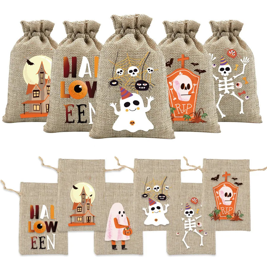 Halloween Linen Bag Easter Linen Bag Children Party Candy Storage Bag Festival Celebration Supplies Party Printing Material