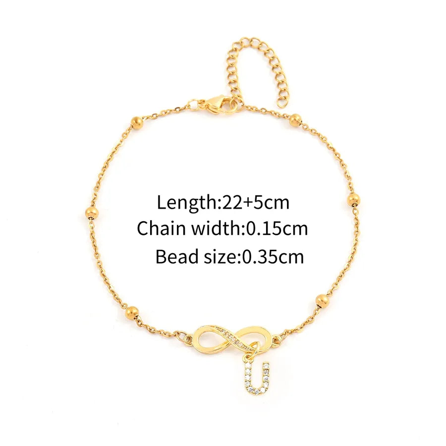 Wholesale Jewelry Simple Style Classic Style Letter Infinity 201 Stainless Steel Copper Zircon Anklet