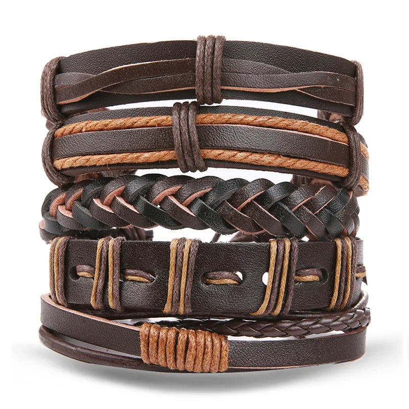Hip-Hop Retro Geometric CCB Pu Leather Alloy Braid Men's Bracelets