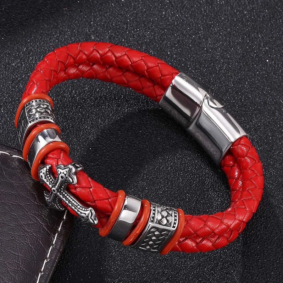 popular leather cross stainless steel bracelet metal accessories genuine leather bracelet men's bracelet jewelry