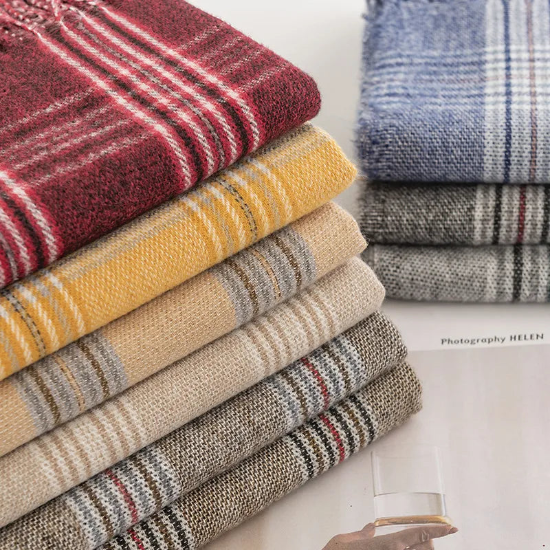 Women's Simple Style Plaid Imitation cashmere Tassel Scarf
