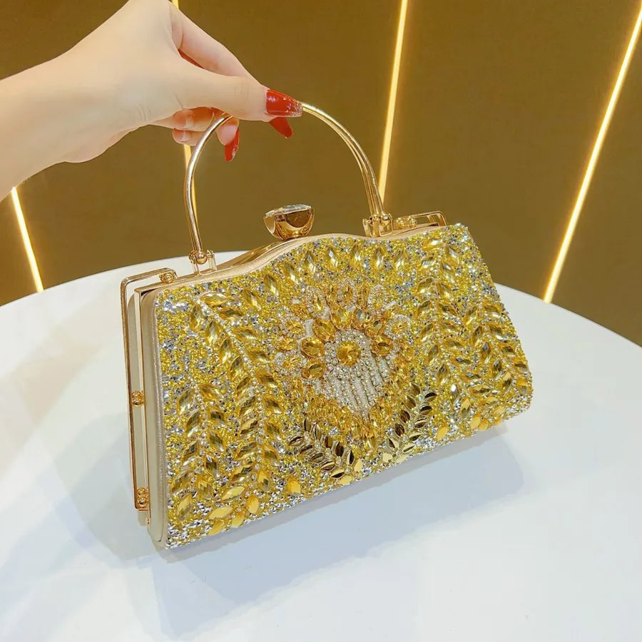 New Large Capacity Women's Diamond Embedded Handbag Evening Bag Single Shoulder Slant Cross Handbag Fashionable Box Shape
