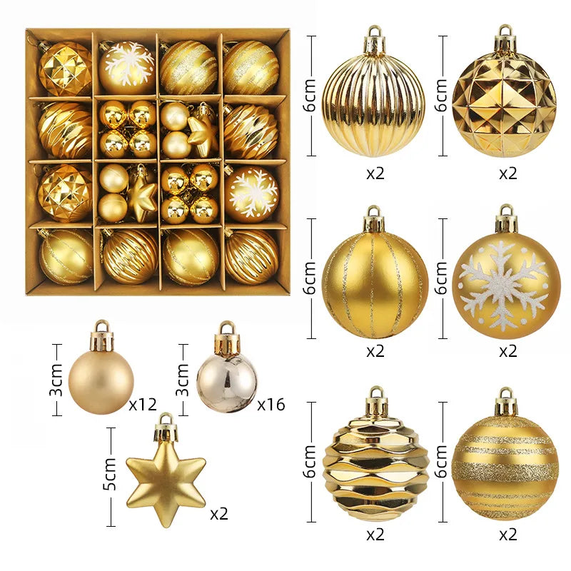 Christmas Decorations 44pcs Set Electroplated Painted Balls New Christmas Ball Christmas Tree Ornaments Simple Style Plastic