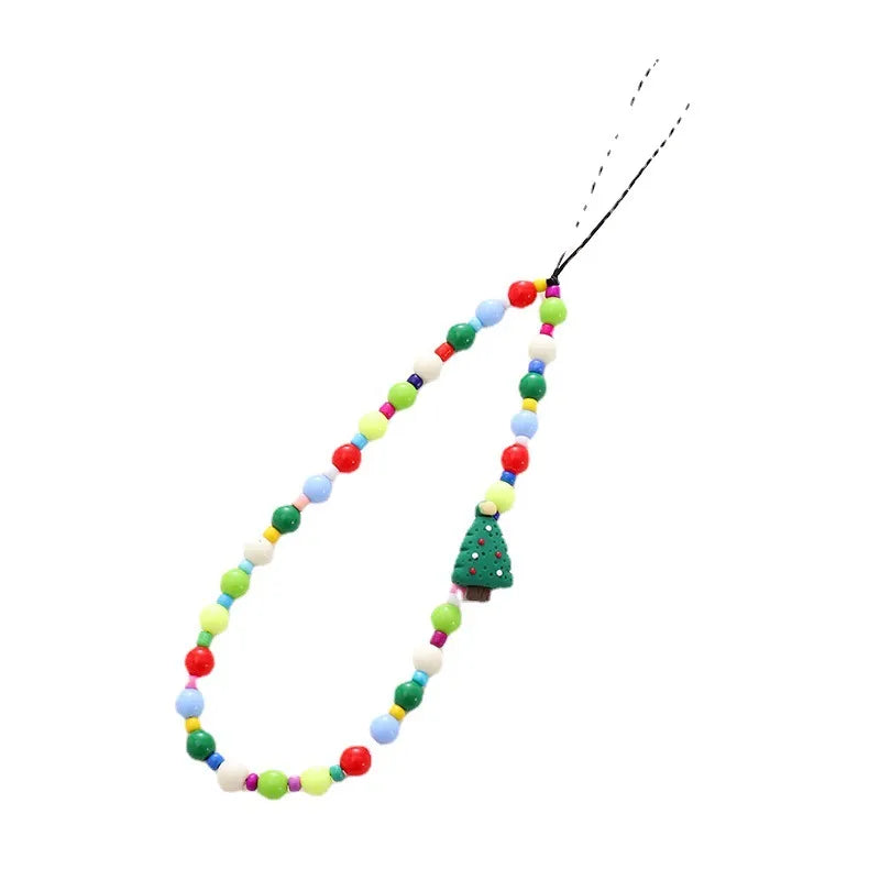 Cute Christmas Tree Bell Arylic Beaded Christmas Mobile Phone Chain