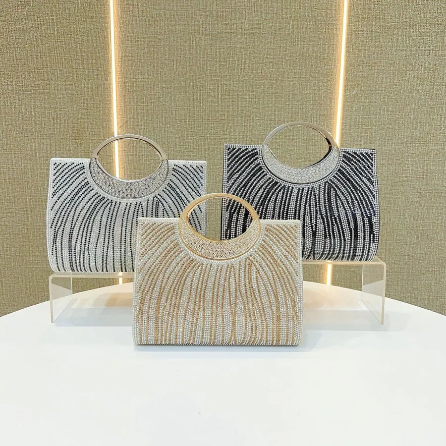 Fashionable Dinner Diamond Shiny Wedding Maid Of Honor Party Evening Dress Shoulder Crossbody Handbag Polyester Square Bag