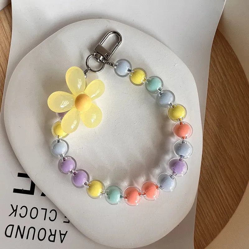 sweet flower plastic beaded mobile phone chain