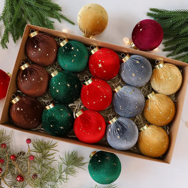 Luxurious Velvet Christmas Ball Ornament Star Embellished Christmas Tree Decoration Festive Fabric Star Stuffed Ball Hanging