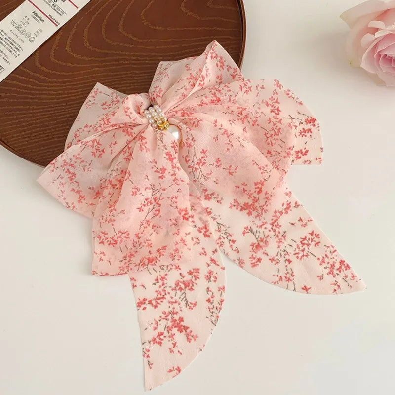 sweet ditsy floral polyester bowknot hair clip