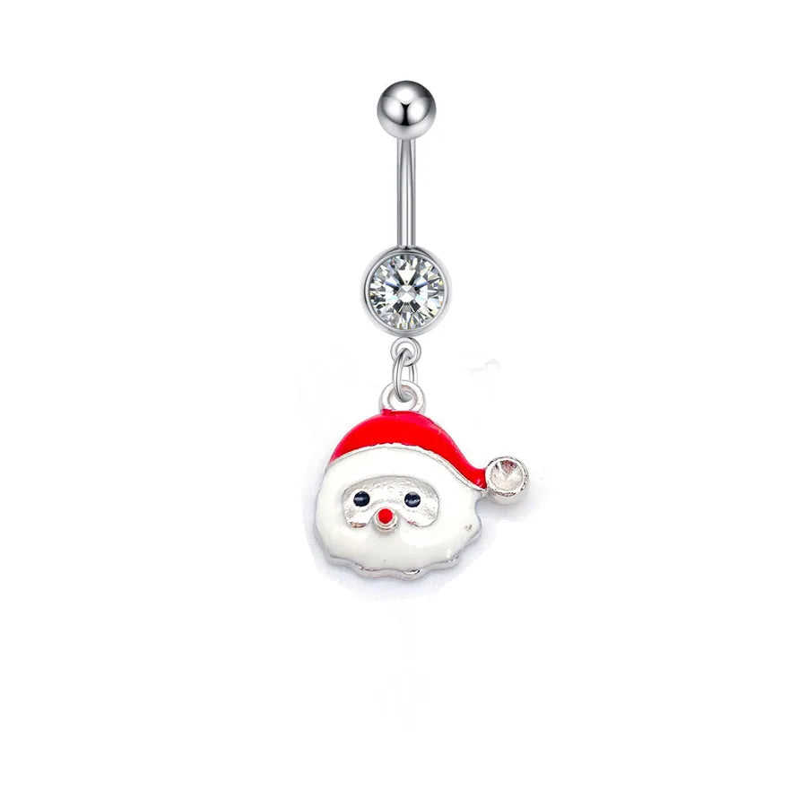 Christmas Belly Button Ring Stainless Steel Belly Stud Santa Claus Snowflake Deer Pendant  Navel Jewelry