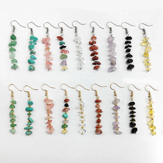 1 pair ethnic style geometric natural stone drop earrings