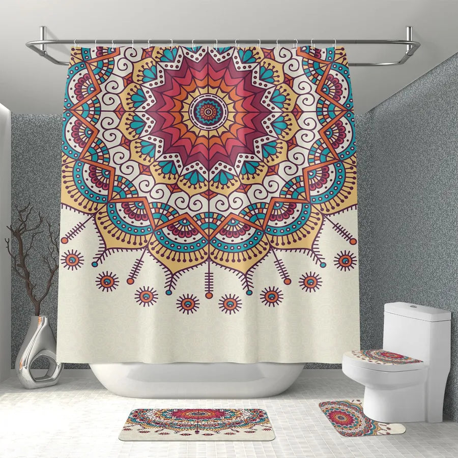 Simple Style Classic Style Geometric Polyester Shower Curtain foot pad Toilet mat Bathing