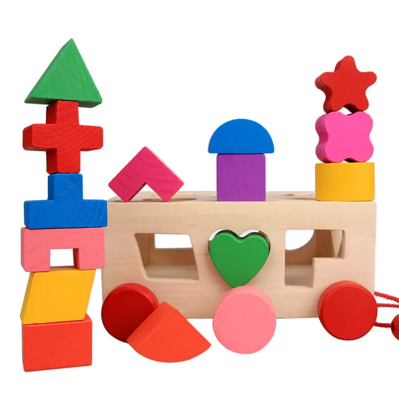 Wooden Shape Matching Educational Toy Box Early Learning Intelligence Drag Box For Children Toddler Educational Toys