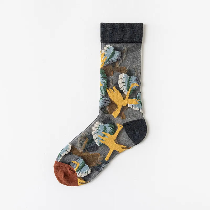 women's japanese style flower nylon crew socks a pair