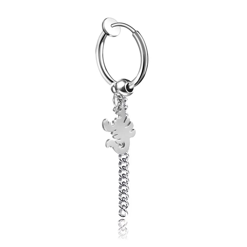 punk titanium steel earrings men's long tassel chain earrings single