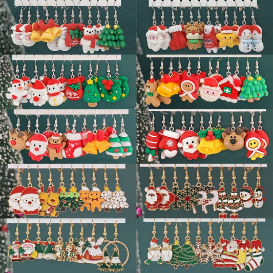Christmas Series Cartoon Snowflake Star Ear Hooks Women's Holiday Earrings Set Festive Resin Studs Festive Fashion Jewelry